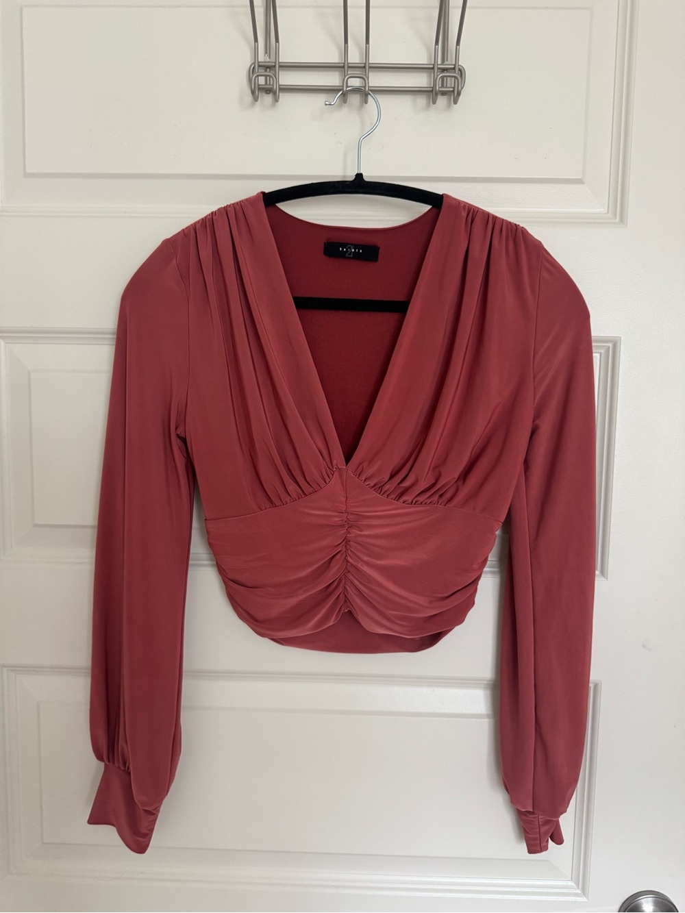 Ruched V-Neck Blouse in Dusty Rose